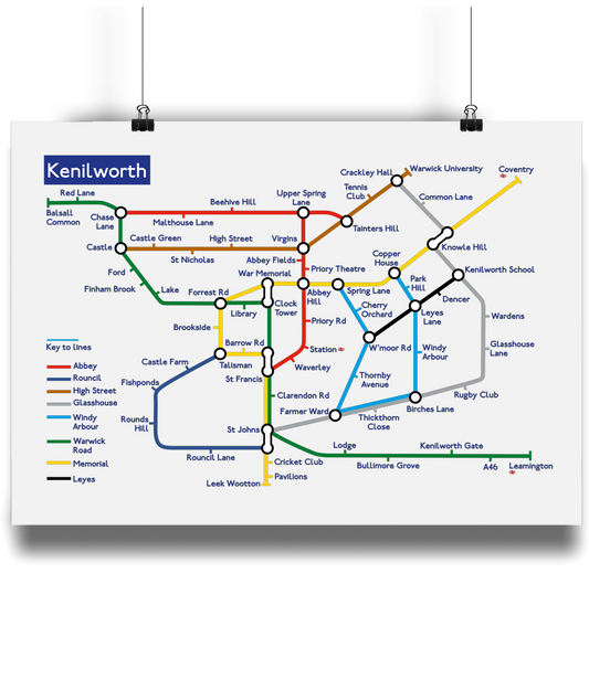 Maps and Signs Tube Map 'Kenilworth' A4 Bamboo Print