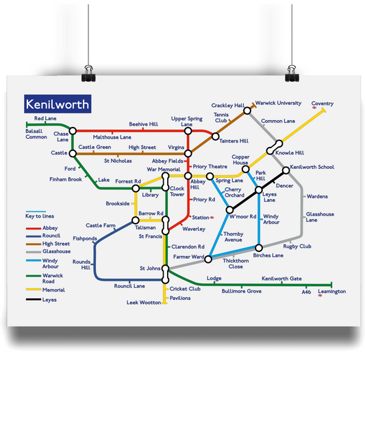 Maps and Signs Tube Map 'Kenilworth' A3 Bamboo Print